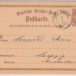 DR/Sachsen - Aue Bahnh. 1874, K2 a. 1/2 Gr. Brustschild GA-Karte n. Leipzig