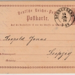 DR/Sachsen - Schneeberg 1874, K2 a. 1/2 Gr. Brustschild GA-Karte n. Leipzig