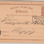DR - Waldenburg in Sachsen 1874, Ra3 a. 1/2 Gr. Brustschild GA-Karte n. Leipzig