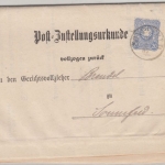 DR/Thurn & Taxis - Sonnefeld 1887, K1 a. Post-Zustellurkunde