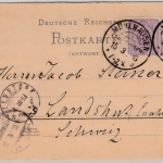 DR - Mühlhausen (Thüringen) 1883, KOS a. 5 Pfg. GA-Karte+Zustz i.d. SCHWEIZ
