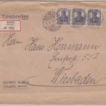 DR - 3x15 Pfg. Germania, Einschreibebrief Rochlitz - Wiesbaden 1917, ohne Inhalt