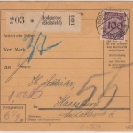 DR - 100 Pfg. Korbdeckel, Paketkarte Bodenrode (Eichsfeld) - Hamburg 1924