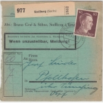 DR - 60 Pfg. AH, Paketkarte Stollberg (Sachs) n. Pfellhofen 1943