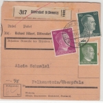 DR - 50+40+5 Pfg. AH, Paketkarte Dittersdorf (b. Chemnitz) - Falkenstein 1943