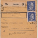 DR - 3x25 Pfg. AH, Paketkarte Chemnitz 2 - Rossbach 1943