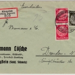 DR - 30+2x12 Pfg. Hindenburg, Einschreibebrief (2.Gew.st.) Königstein - Dresden