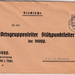 DR - 3 Pfg. Adler/Sockel, Partei-Dienstbrief/Drucksache Arnstadt - Roda 1938