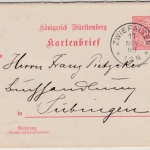 Württemberg - 10 Pfg. GA-Kartenbrief Zwiefalten - Tübingen 1899, mit Inhalt