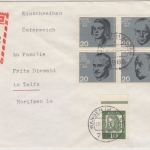 BRD - 4x20 Pfg. ex Widerstandskämpfer-Block u.a., Einschreibebrief/FDC Wangen n.