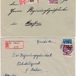 Bizone - 60 Pfg.Bauten/2 Einschreibebriefe Düren 1950 n. Aachen versch. R-Zettel