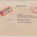 All.Bes./Kontrollrat - Stuttgart 14 Bezahlt, Einschreibebrief n. Wiesbaden 1946