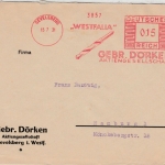 DR - 15 Pfg. AFS "Westfalia Gebr. Dörken", Firmenbrief Gevelsberg - Hamburg 1931
