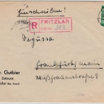 All.Bes./Kontrollrat - 84 Pfg. Ziffer Einschreibebrief Fritzlar - Frankfurt 1946