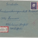 BRD - 70+20 Pfg. Heuss III, Einschreibebrief Bartolfelde - Hannover 1961