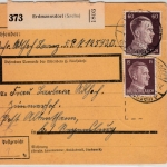 DR - 60+15 Pfg. AH, Paketkarte (Fp.Nr. 12593), Erdmannsdorf - Regensburg 1943