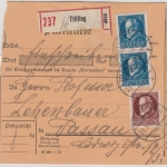 Bayern - 50+2x20 Pfg. Ludwig, Einschreibe-Paketkarte Tittling - Passau 1919