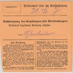 Bayern - 50+2x20 Pfg. Ludwig, Einschreibe-Paketkarte Tittling - Passau 1919