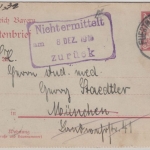 Bayern - Nicht ermittelt...zurück, Ra3 a. 10 Pfg. GA-Kartenbrief Fürth - München