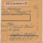 DR - Ulm 1a 1944, 75 Pfg. Registrierkassen-Stpl. a. Paketkarte n. Dessau