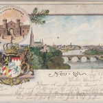 Bayern - Neu-Ulm, farb. Passepartout-Prägekarte Friedenskaserne, gelaufen 1903