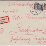 FZ-Allg. - 2x15+12 Pfg.Wappen, Einschreibebrief Baden-Baden 4 - Saarbrücken 1946