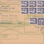 BRD - 12x2 DM Heinmann, Paketkarte n. USA, Weiden - Lomitz 1975