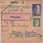 DR - 2 RM+5 Pfg. AH, Dringend-Paketkarte Appenweier - Dessau 1943