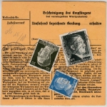 DR - 3x1 RM AH u.a., Dringend-Paketkarte Konstanz-Wollmatingen - Dessau 1943