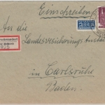 Bizone - Oberschwandorf ü. Meßkirch, Poststelle I, Einschreibebrief 1950 n.
