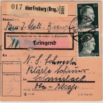 DR - Biengen ü. Freiburg Landpost-Ra2 a. Dringend-Paketkarte n. Schmierbach 1943