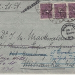 DR-Infla - 3x2 M. Posthorn, Brief n. USA, Titisee - Milwaukee, Nachsendung 1922