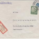 BRD - 90 Pfg. Heuss I, Einschreibebrief Endingen - Freiburg 1955