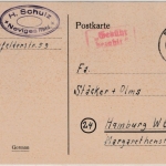 All.Bes. - Neviges 3.9.45, Gebühr bezahlt, roter Ra2 a. Karte n. Hamburg
