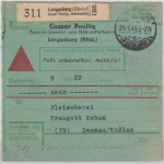 DR - Langenberg 1944, Nachnahme-Paketkarte/Selbstbucher (Gewürzmühle) n. Dessau