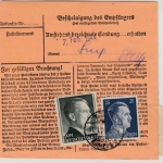 DR - 3x1 RM+25 Pfg. AH, Paketkarte Thale (Harz) - Weißenhorn 1944
