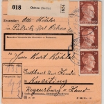 DR - 5x24 Pfg. AH u.a., Paketkarte Ostrau (Sachs) - Kneiting 1943