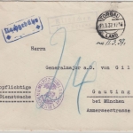 DR - Klizchen ü. Torgau, Landpost-Ra2 a. Dienstbrief/Nachporto n. Gauting 1937
