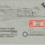 All.Bes. - Regen 2.6.46 (Handroll-Stpl.), Bezahlt-L1, Einschreibebrief n. Passau