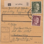 DR - Lalling 1943, nachv. bayer. K2 a. Paketkarte n. Obertraubling
