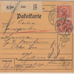 DR - 2x50 Pfg. Korbdeckel, Einschreibe-Paketkarte Suhl - Hamburg 1924