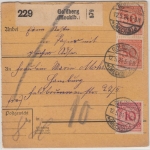 DR - 2x50+10 Pfg. Korbdeckel, Paketkarte Goldberg (Mecklb.) - Hamburg 1924