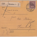 DR - 100 Pfg. Korbdeckel, Paketkarte Glauchau 1 - Hamburg 1924