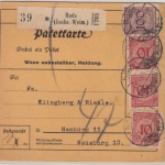 DR - 100+3x10 Pfg. Korbdeckel, Paketkarte Roda (Sachs.-Weim.) - Hamburg 1924