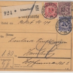DR - 100+20+10 Pfg. Korbdeckel, Paketkarte Schmerbach - Hamburg 1924