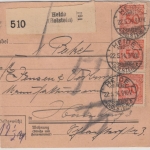 DR - 3x50+3x10 Pfg. Korbdeckel, Paketkarte Heide (Holstein) - Hamburg 1924