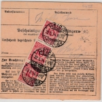 DR - 3x50+3x10 Pfg. Korbdeckel, Paketkarte Heide (Holstein) - Hamburg 1924