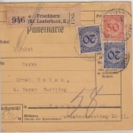 DR - 50+2x20 Pfg. Korbdeckel, Paketkarte Frischborn (Kr. Lauterbach) 1924 n.
