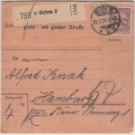 DR - 100 Pfg. Korbdeckel, Paketkarte Guben 3 - Hamburg 1924