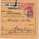 DR - 50 Pfg. Korbdeckel u.a., Paketkarte Gersbach Pfalz - Hamburg 1924